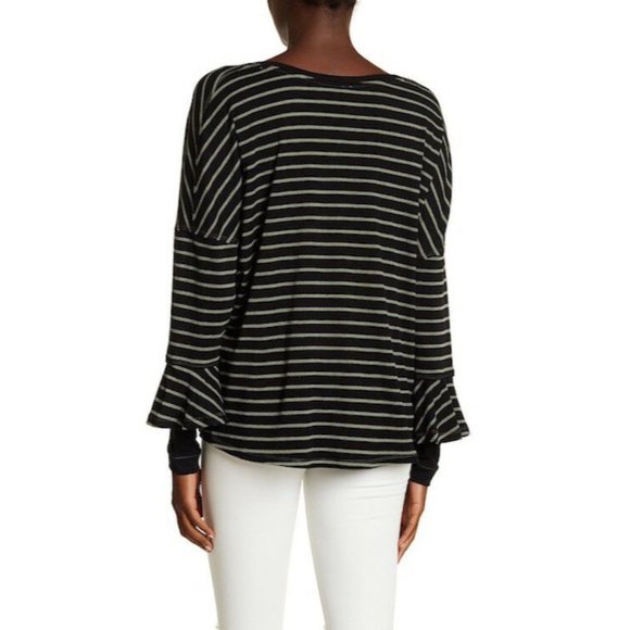 Free People WE THE FREE Ruffle Sleeve Peplum Hem Striped Blouse Top, Size XS - Picture 2 of 9